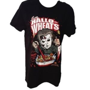 *NEW* HALLOWEEN Michael Myers "Hallo-Wheats" Cereal Parody Black T-shirt Small